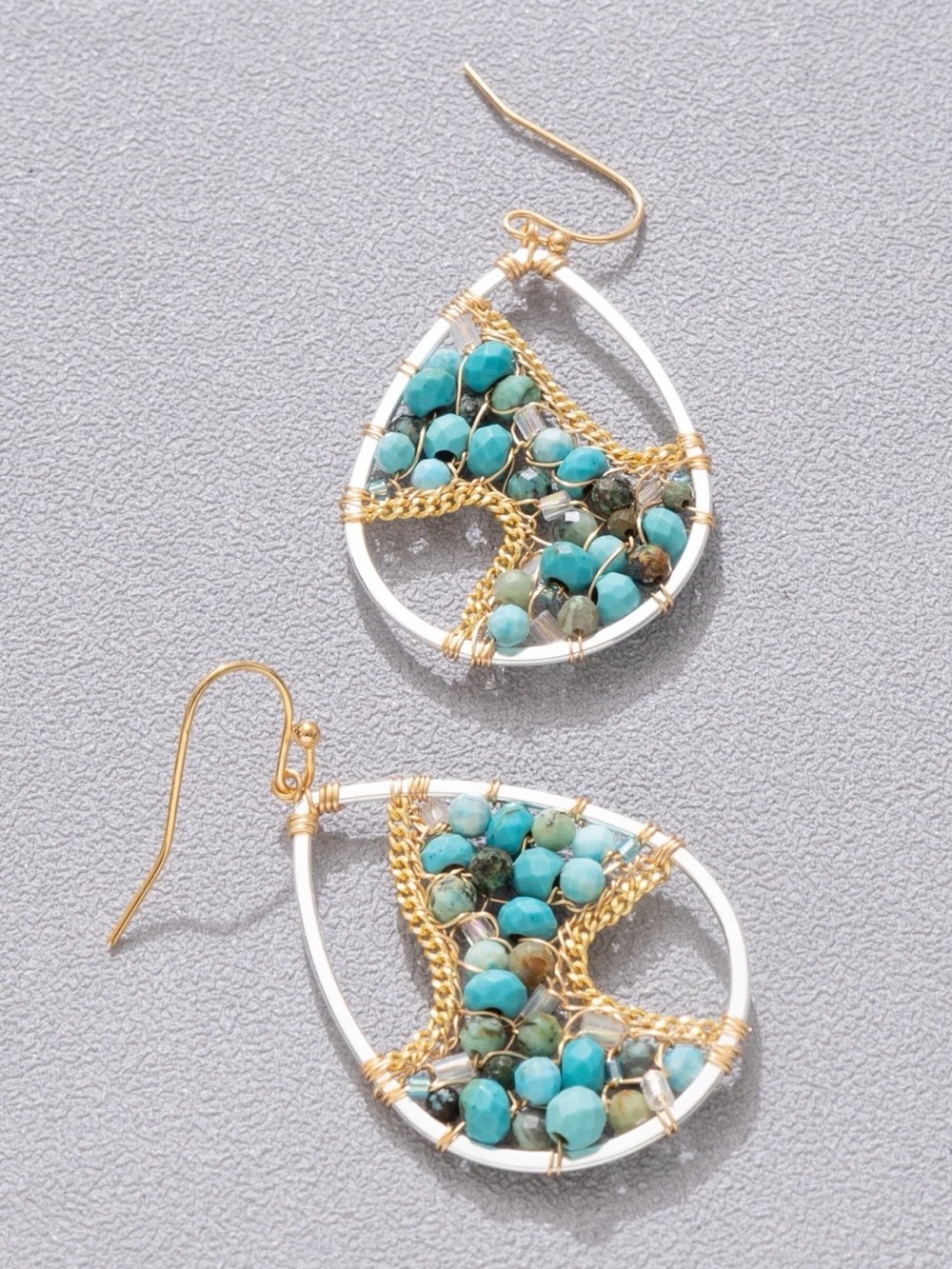 🔥 5 for $40 🔥 Nakamol Gold Teardrop Earrings with Turquoise and Green Beads